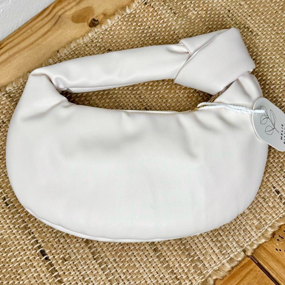 NWT Melie Bianco Alexandra Vegan Leather Cream Top Handle Bag Clutch Purse - Picture 2 of 10